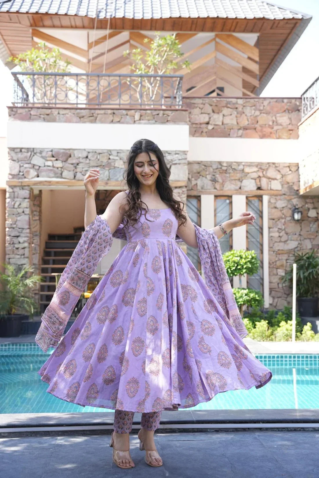 Beautiful Purple Cotton Kurta And Pant With Dupatta Set for Women's