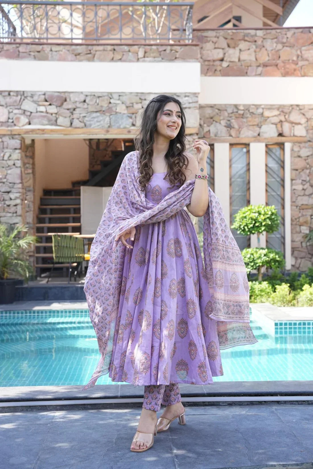 Beautiful Purple Cotton Kurta And Pant With Dupatta Set for Women's