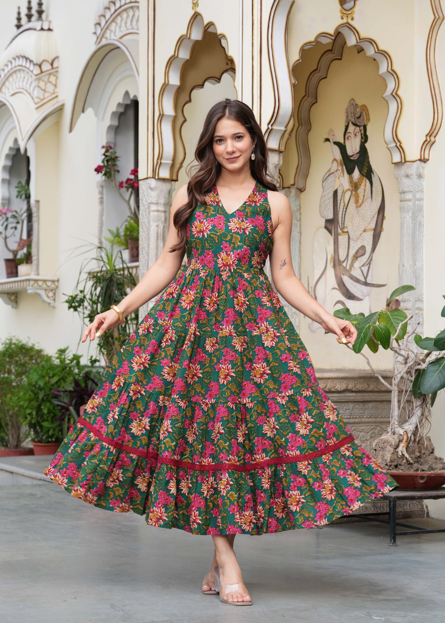 GREEN MANDANA PURE COTTON PRINTED DRESS