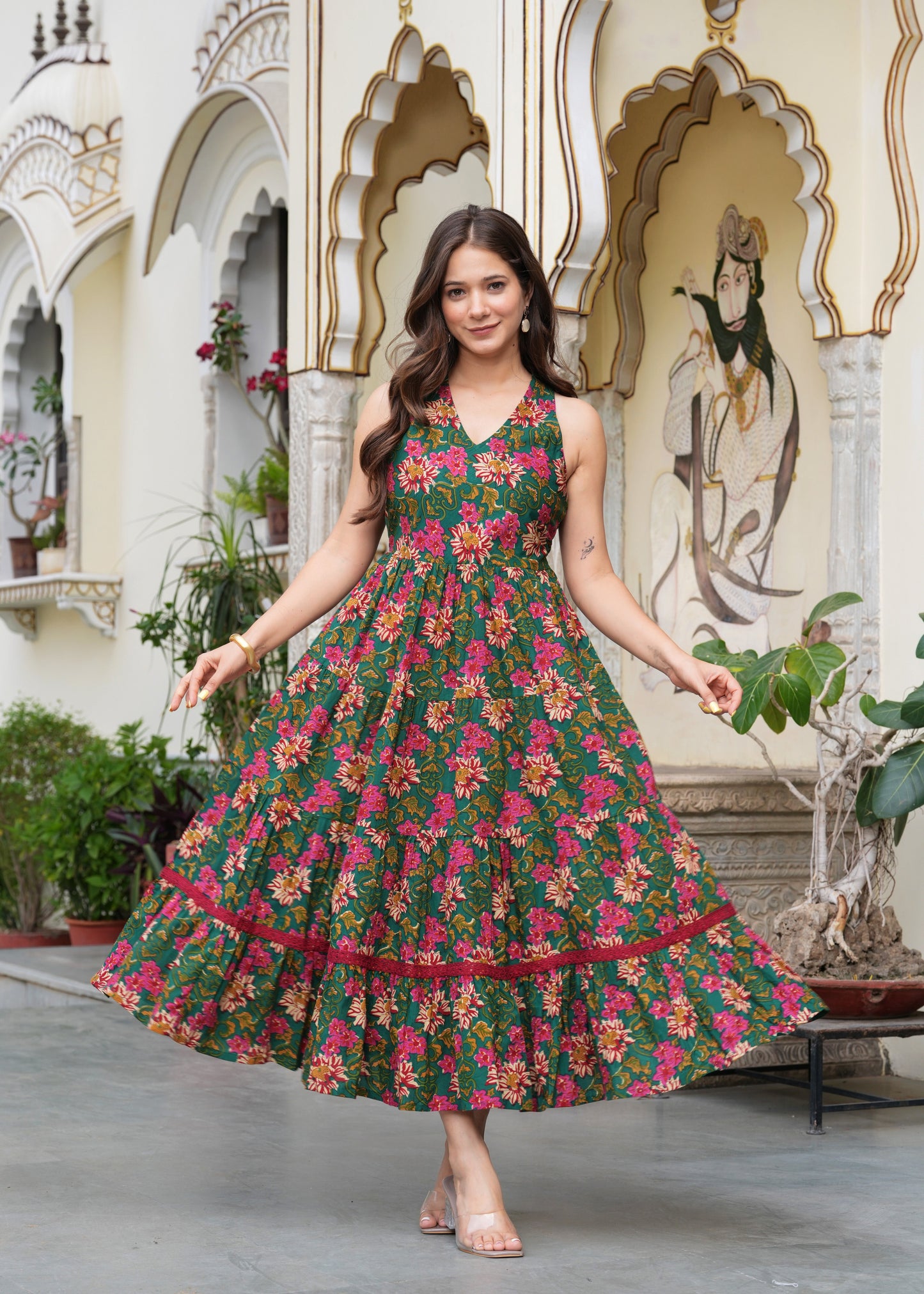 GREEN MANDANA PURE COTTON PRINTED DRESS