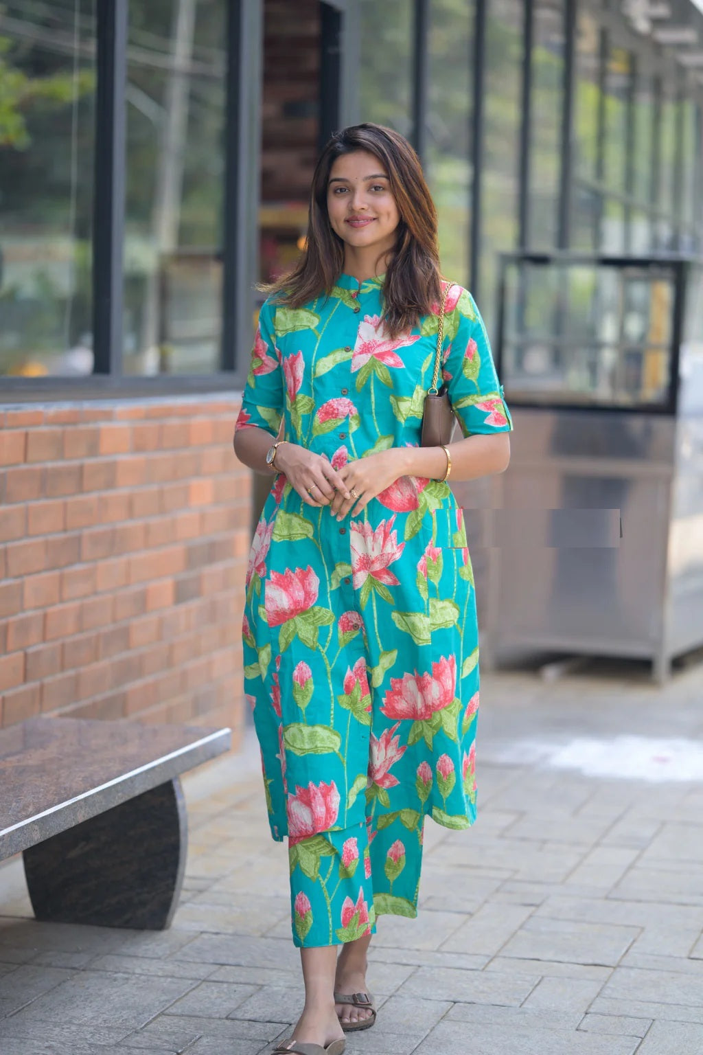 Green Lotus Cotton Coord Set