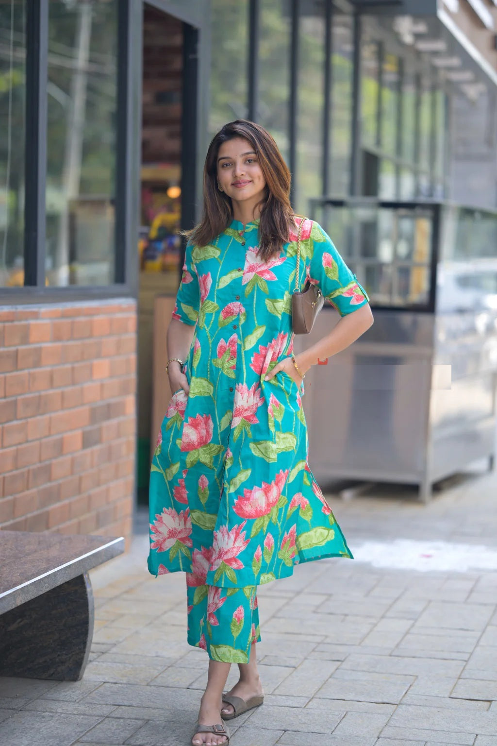 Green Lotus Cotton Coord Set