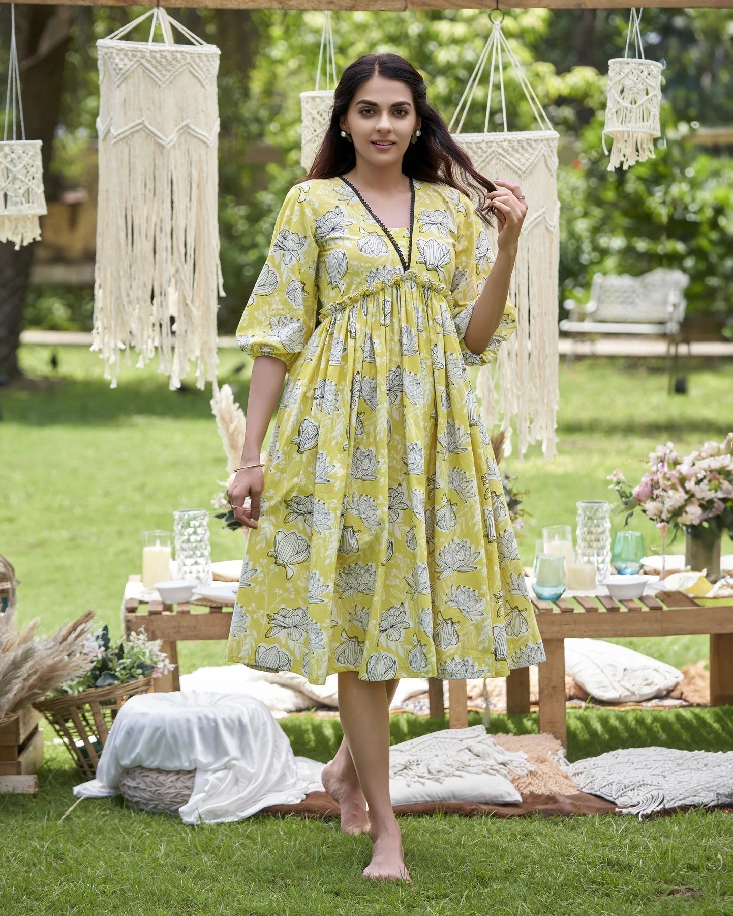 Posh Delight Green Cotton Dress for Women's