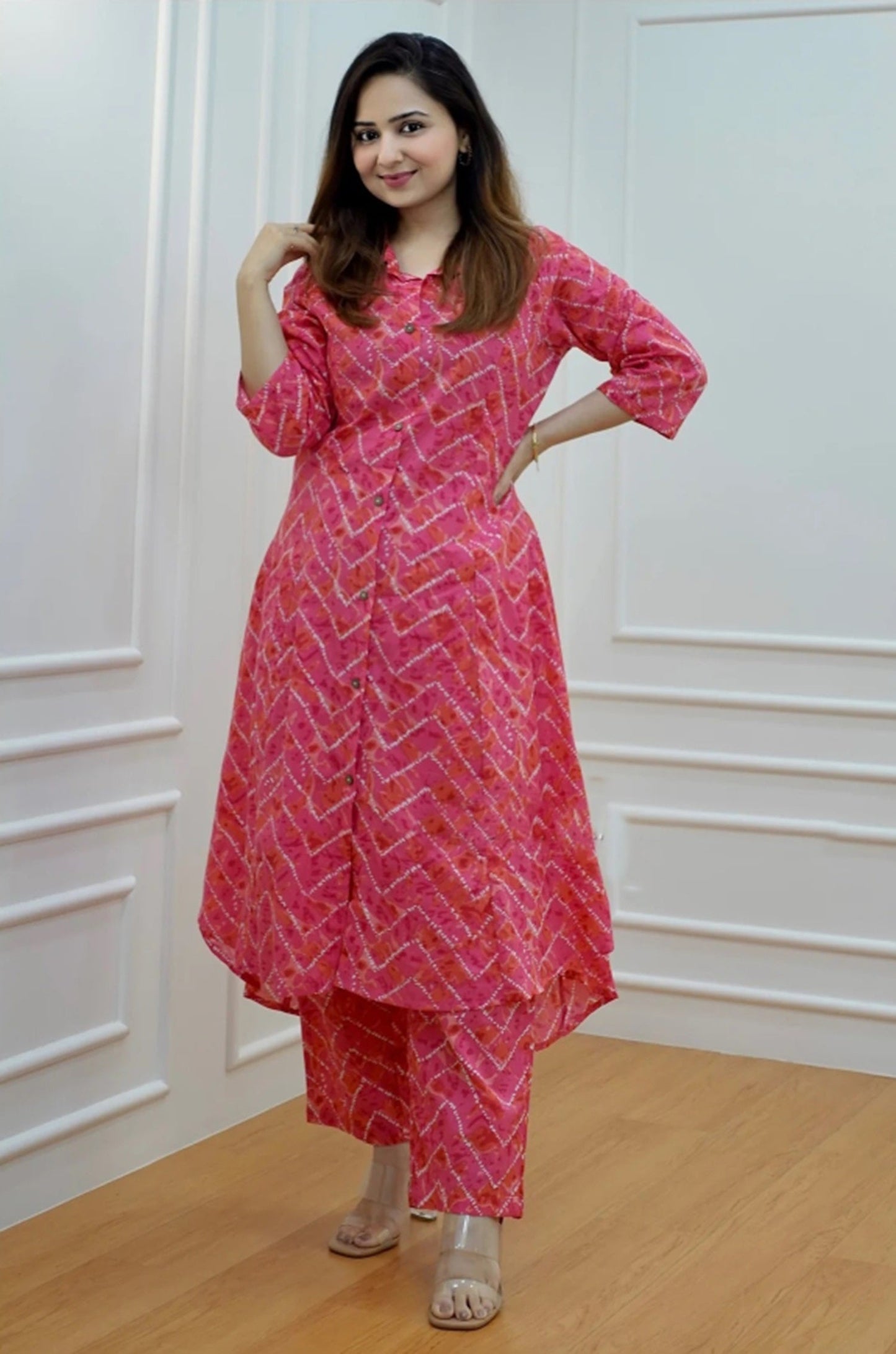 Pure Cotton Floral Print Ethnic Cord Set With Kurta And Palazzo for Women's