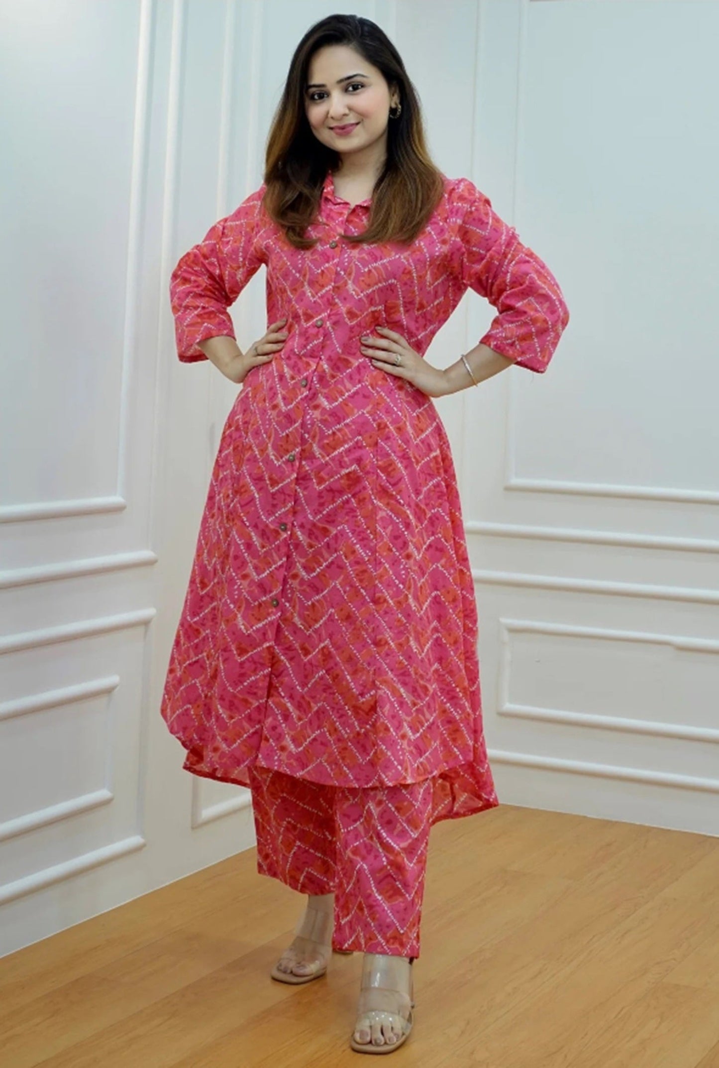 Pure Cotton Floral Print Ethnic Cord Set With Kurta And Palazzo for Women's