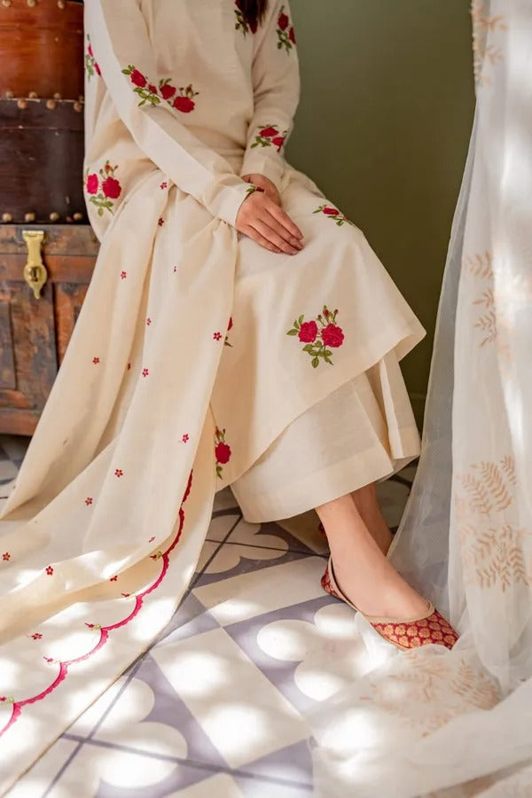 Cream Kurta And Pant With Dupatta for Women's