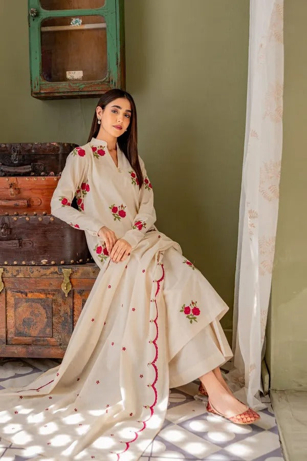 Cream Kurta And Pant With Dupatta for Women's