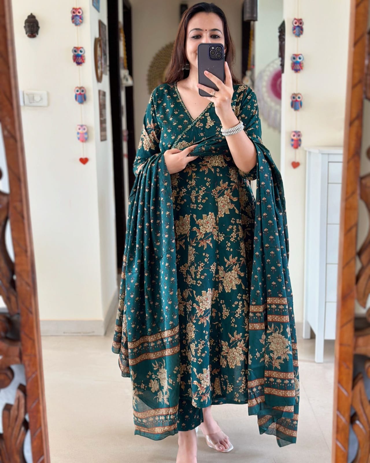 Dark Green Kurta And Pant With Dupatta for Women's