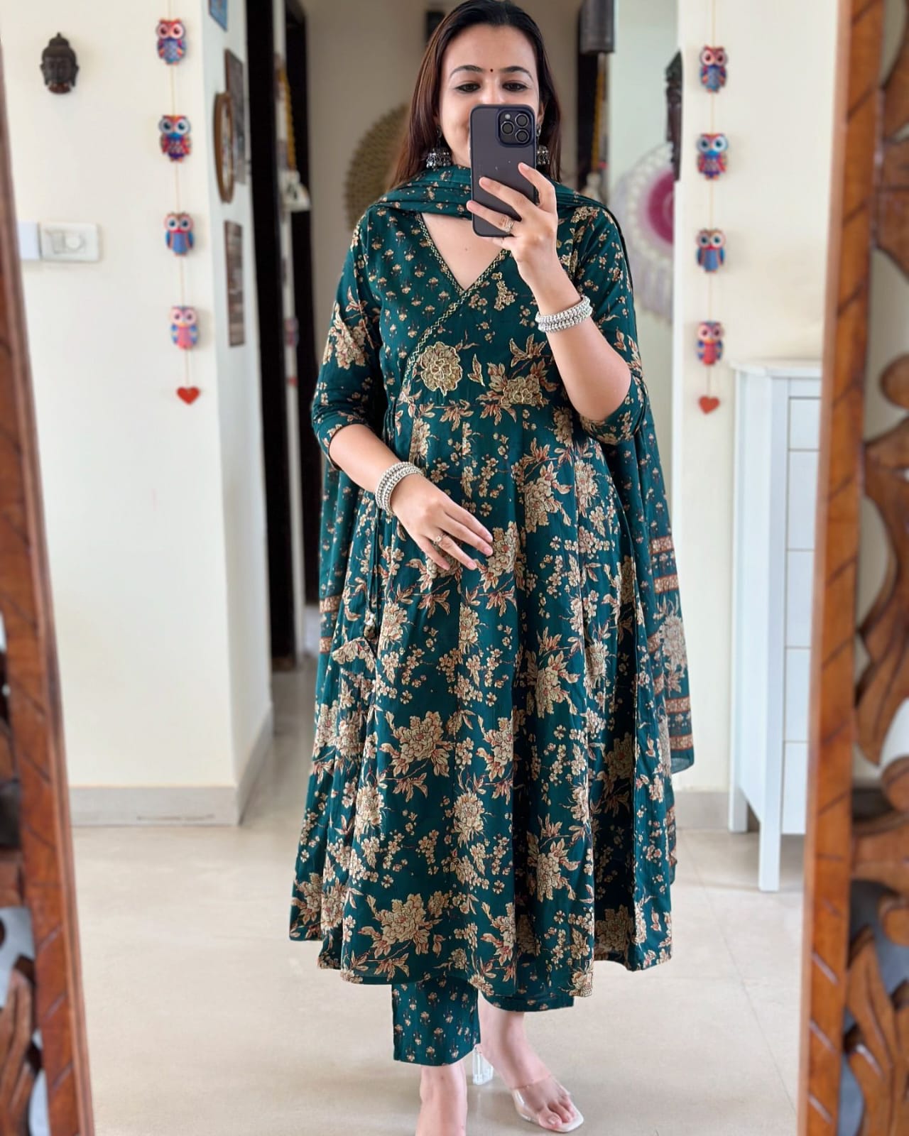 Dark Green Kurta And Pant With Dupatta for Women's