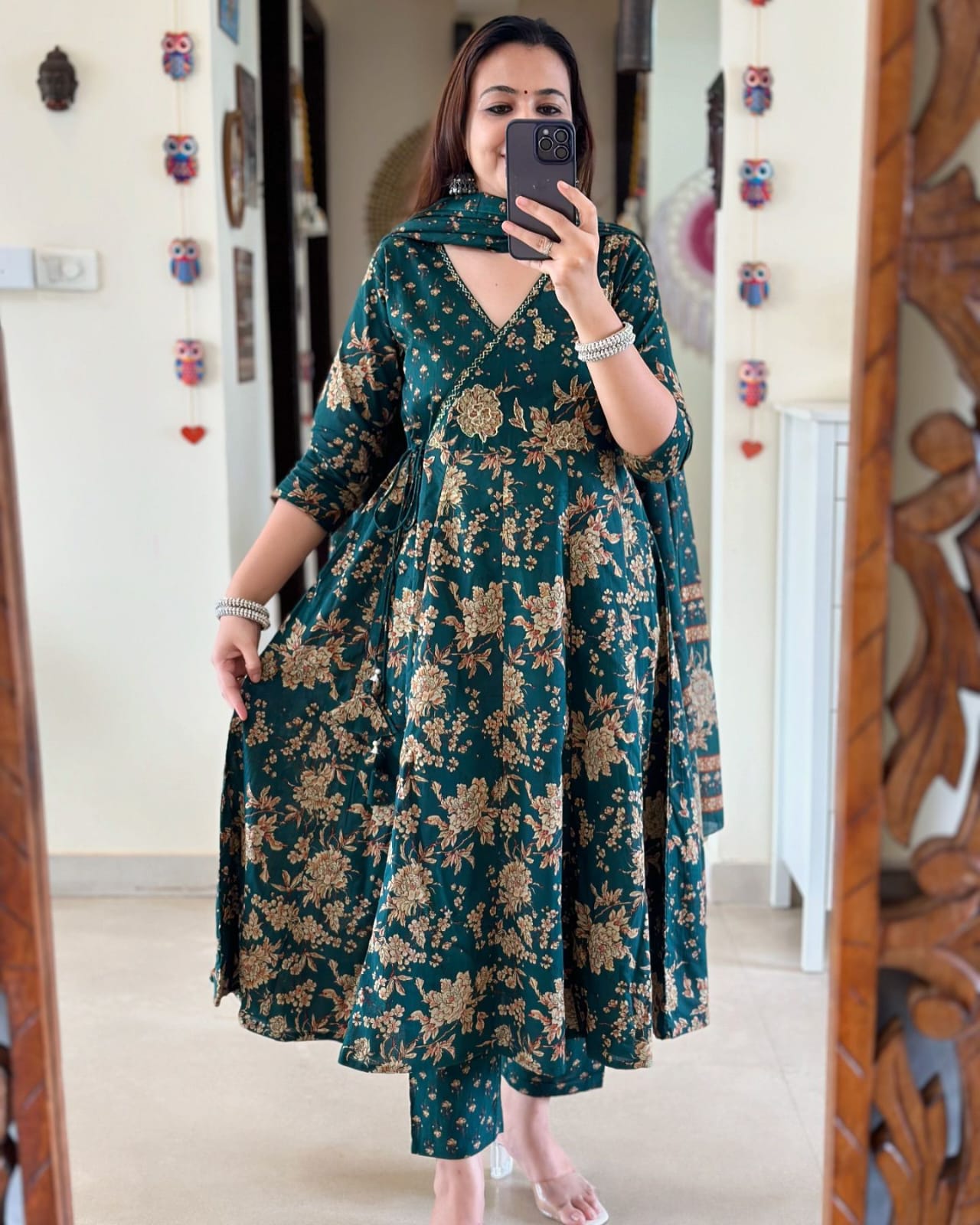 Dark Green Kurta And Pant With Dupatta for Women's