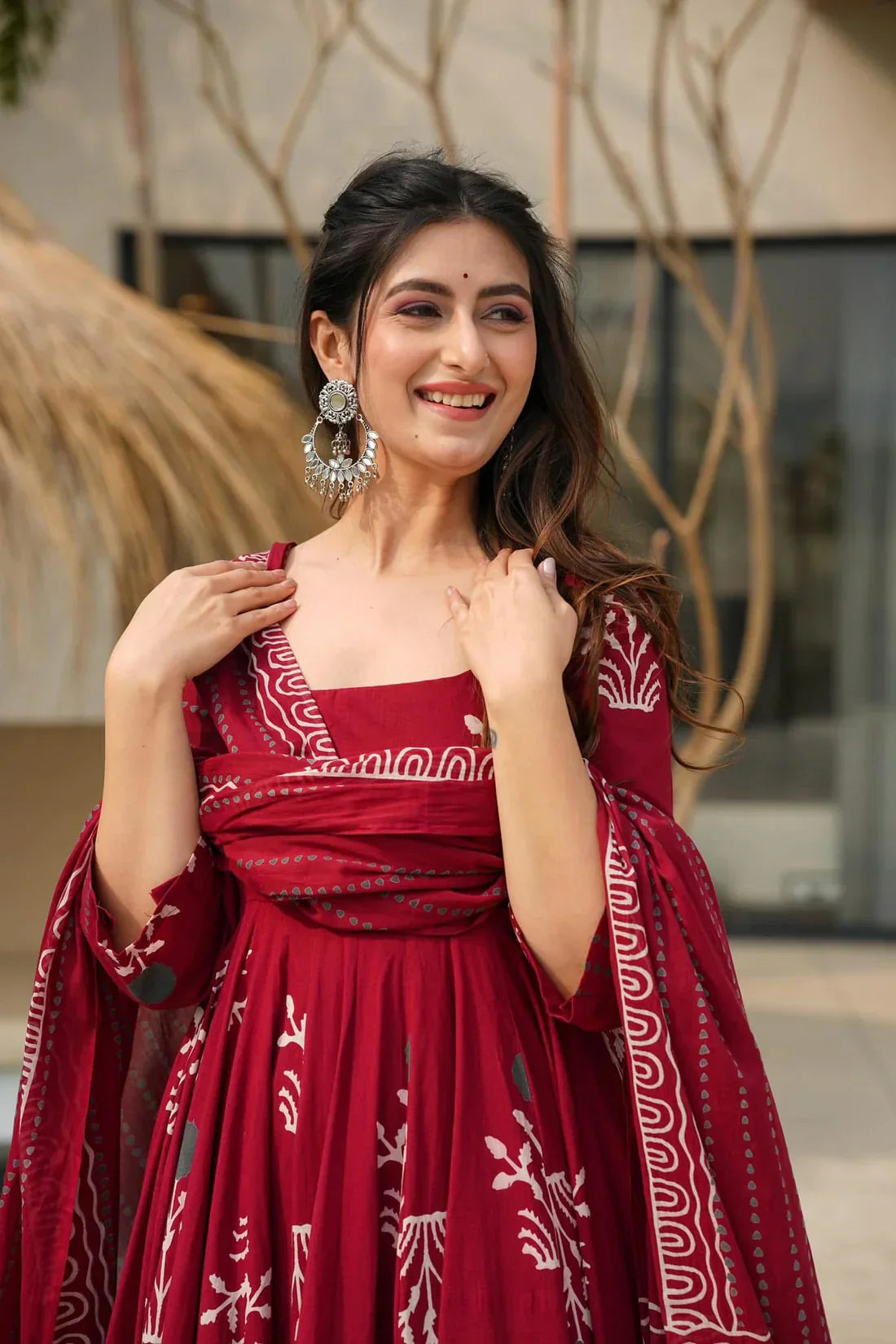 Red Cotton Kurta And Pant With Dupatta for Women's