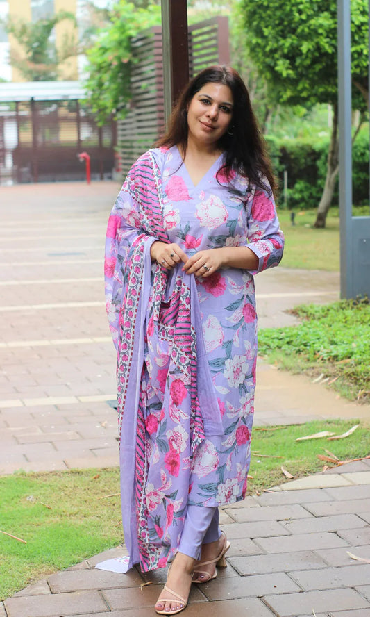Cotton Kurta And Pant With Dupatta Set for Women's