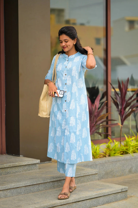 Pastel Blue Cotton Coord Set