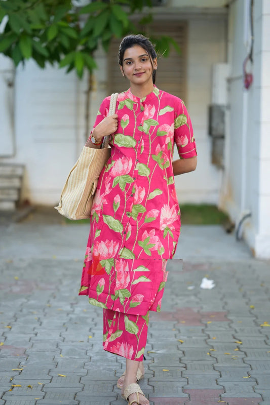 Pink Lotus Cotton Coord Set