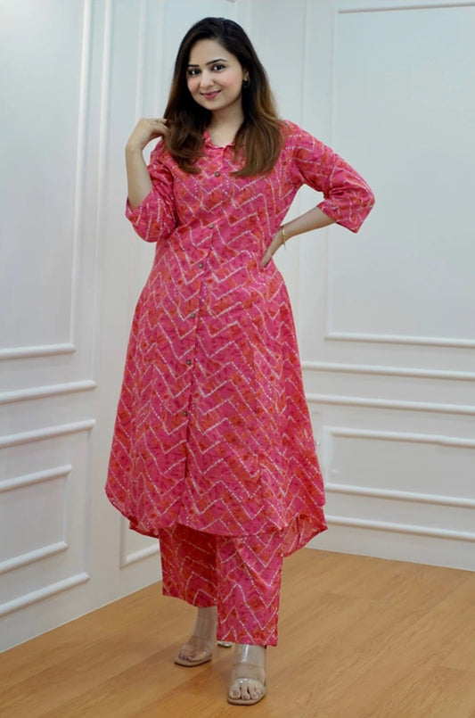 Pure Cotton Floral Print Ethnic Cord Set With Kurta And Palazzo for Women's
